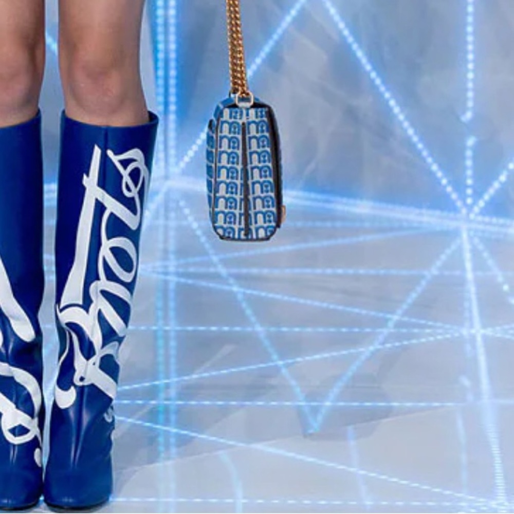 Anya Hindmarch Blue and White Over the Knee Boots - Picture 4 of 5